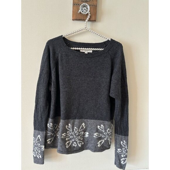LOFT Womens Size XS Gray Wool Blend Sweater Floral Trim - Picture 1 of 5